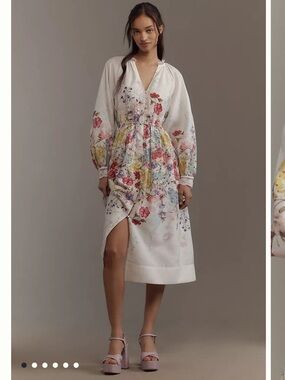 Floral Midi Dress in White with Mixed Florals